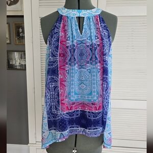 INC International Concepts | Blue and Pink Patterned Blouse